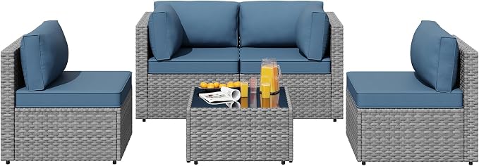 SUNLEI 5 Piece Patio Furniture Sets, Low Back All-Weather Rattan Sectional Sofa - Image 6