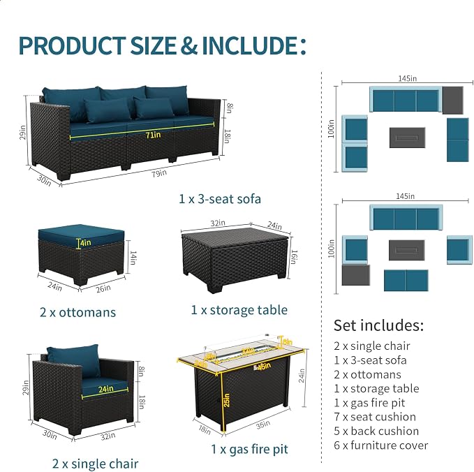 Outdoor Patio Furniture 60000 BTU Outdoor Propane Fire Pit Table Patio - Image 5