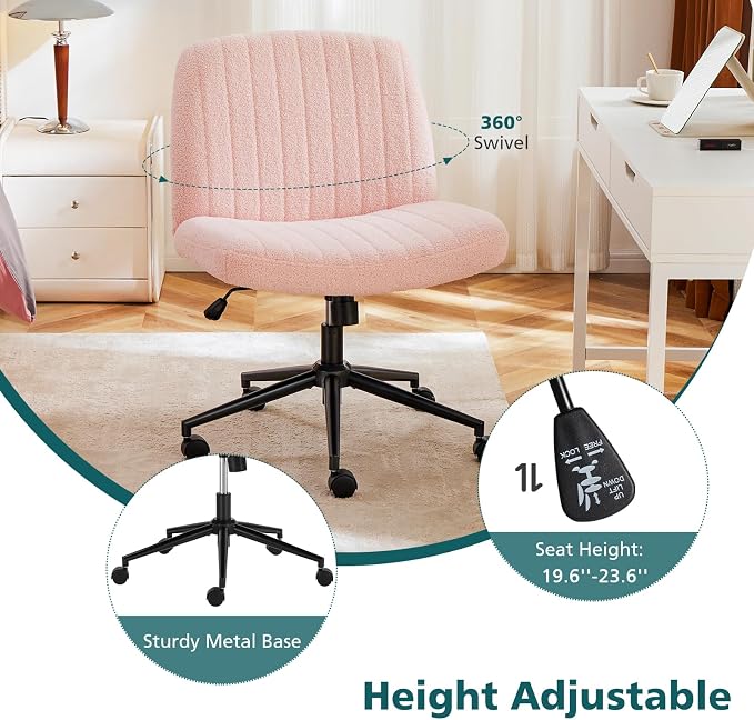 OLIXIS Criss Cross Chair with Wheels Wide Cross Legged Office Desk Vanity Chair - Image 4
