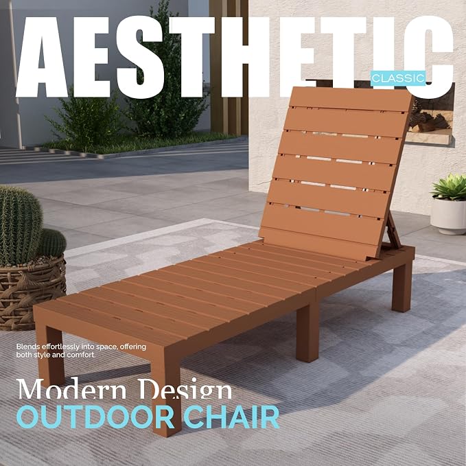 DIMAR GARDEN Outdoor Chaise Lounge, Resin Pool Lounge Chair Waterproof Recliner - Image 4