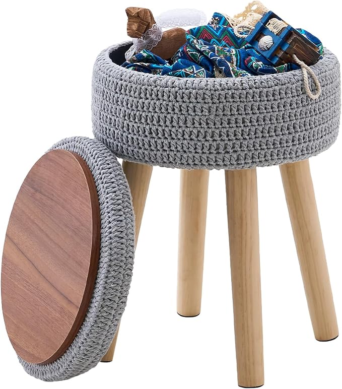 Wimarsbon Pouf Ottoman, 100% Cotton Knitted Boho Footstool, Round Footrest by Wimarsbon