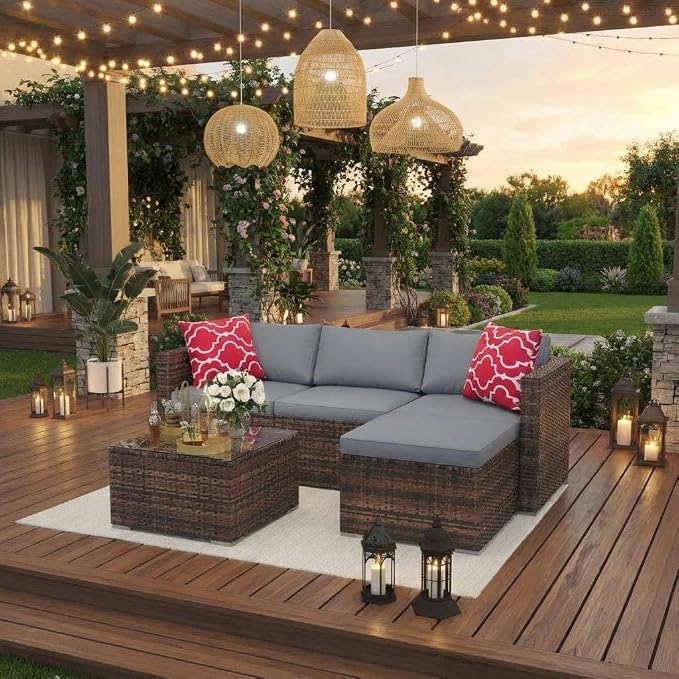 5 PCS Outdoor Sectional Sofa Set, Outdoor Patio Set Sectional Sofa, All-Weather - Image 7