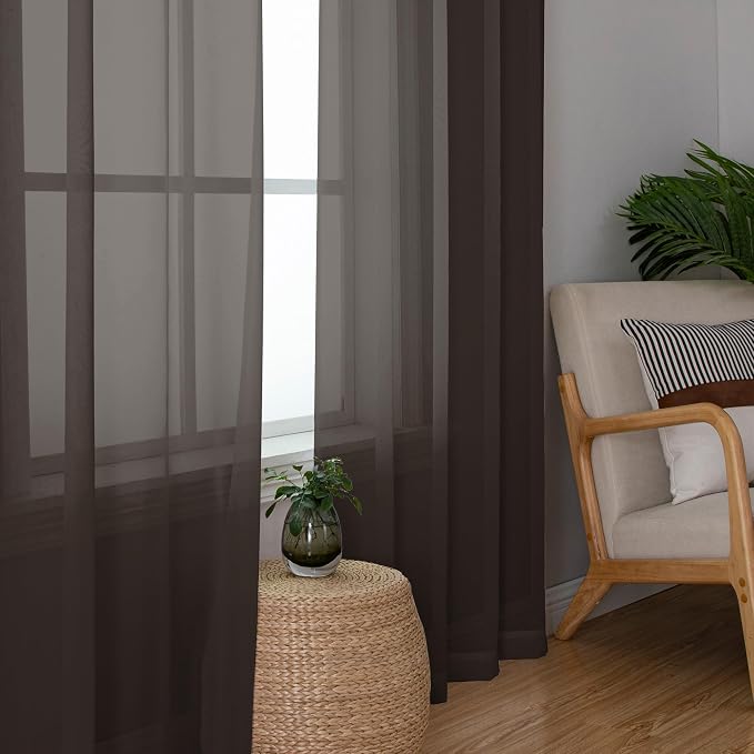Chyhomenyc Sheer Chocolate Brown Curtains 90 inches Long 2 Panels, Light - Image 4