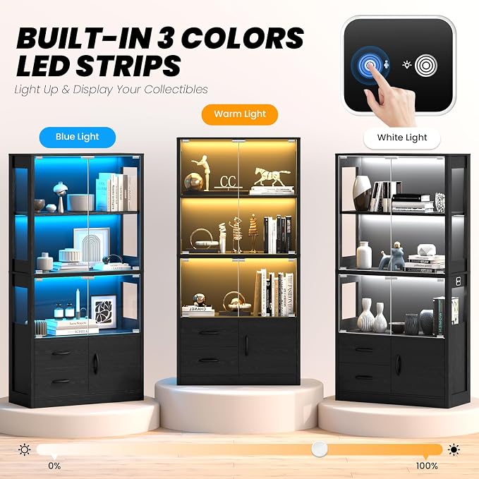 VersionTECH. Glass Display Cabinet, 4-Tier Curio Cabinet - Image 3
