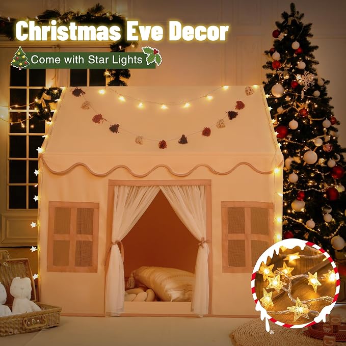 Kids Play Tent Indoor: with Mat, Tassel Garland, Star Lights - Image 4