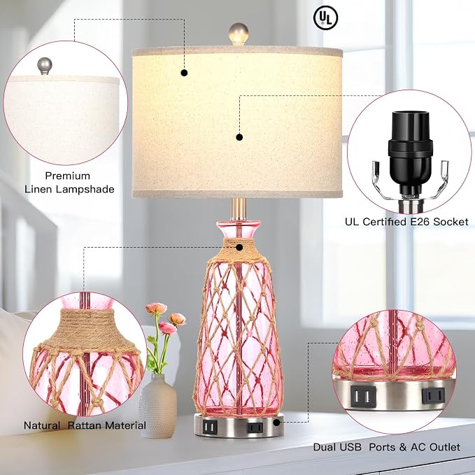 Ruzectt 25.5" Coastal Glass Table Lamps Set of 2, 3-Way Dimmable Touch Control - Image 7