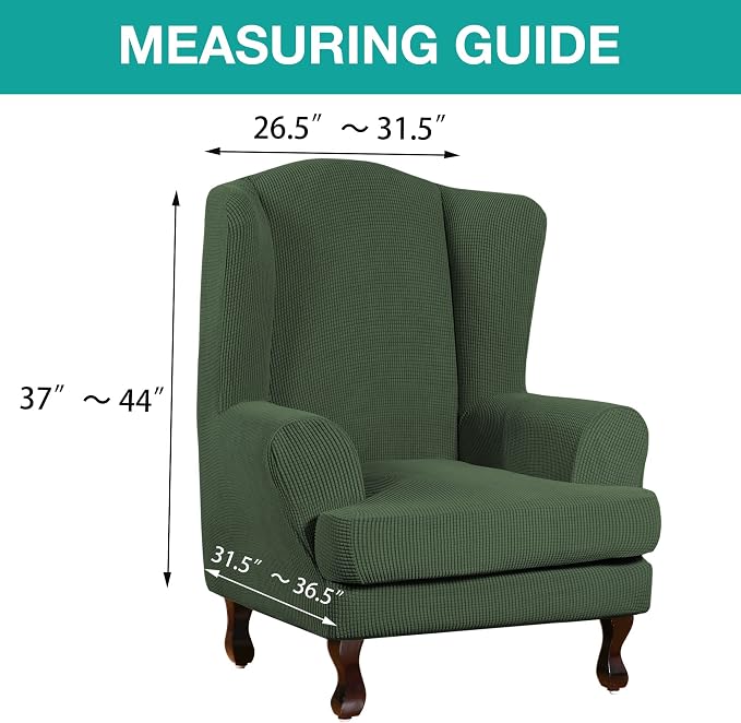 Turquoize Wingback Chair Covers 2 Piece Wing Chair Slipcover Stretch Slipcovers - Image 5