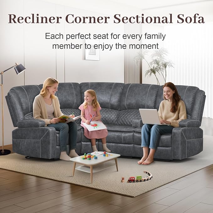 Yolsali Manual Reclining Sectional Sofa Set, 4 Seats Soft Dutch Velvet Recliner - Image 3