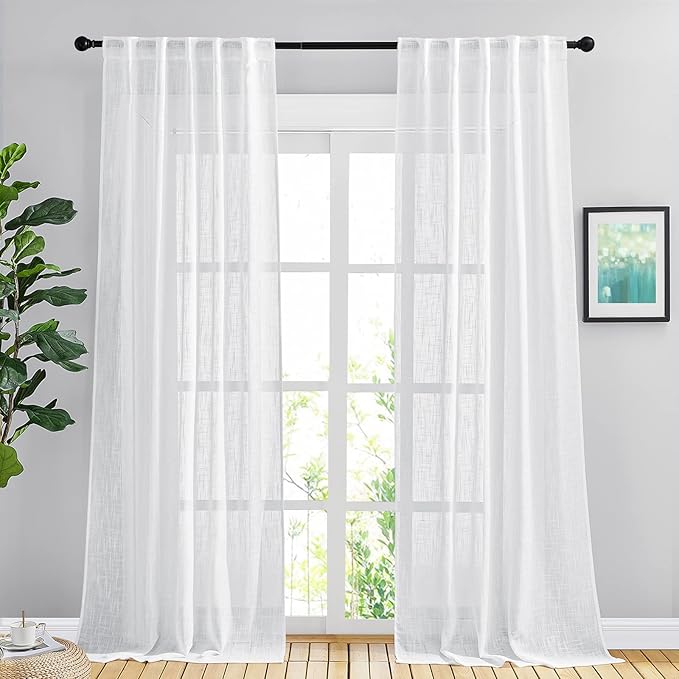 NICETOWN White Sheer Curtains for Living Room Extra Long 95" L, Rod Pocket & by NICETOWN