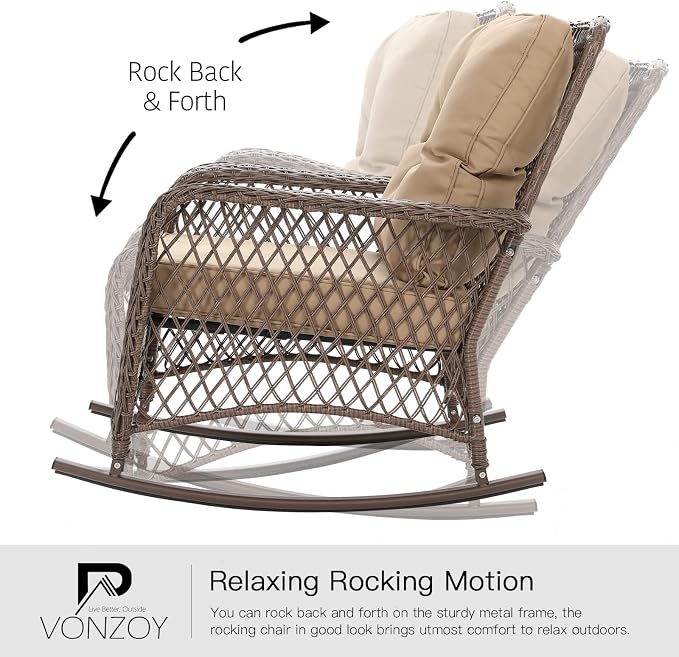 Patio Furniture Set 3 Pieces, Wicker Rocking Bistro Set - Image 3