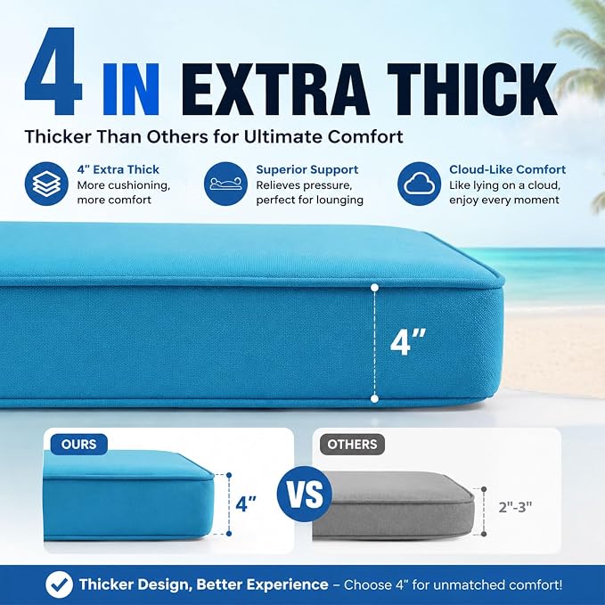 Chaise Lounge Cushion for Outdoor Furniture, Waterproof, Fade-Resistant and - Image 2