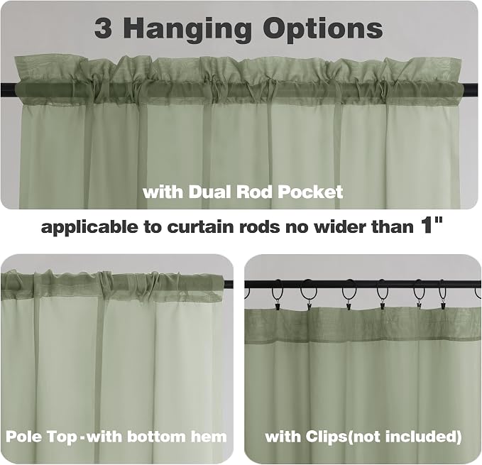 Chyhomenyc Sheer Curtains Tiers 42W x 24L Inches 2 Pieces Set, Light Filtering - Image 5