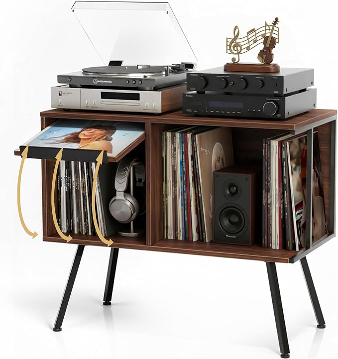 Faesun Flip Top Record Player Stand, Large Turntable Stand Holds up to 150+ by Faesun