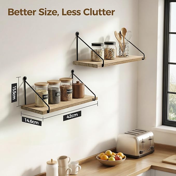 Afuly Floating Wall Shelves Rustic Wall Mounted Hanging Shelf Farmhouse Wall - Image 3