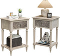 SUNBURY Vintage Nightstand Set of 2, Wood Small Bedside Table by SUNBURY