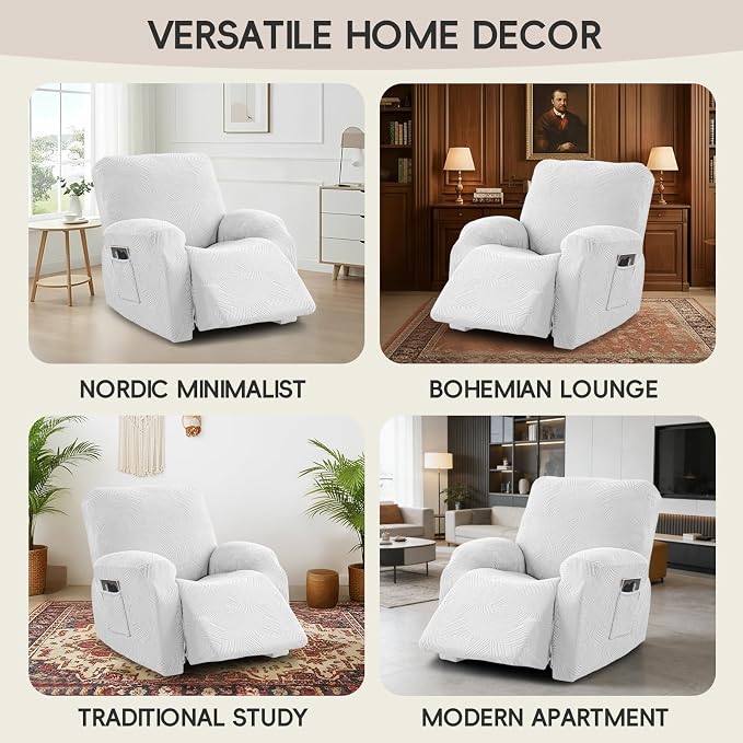 Recliner Chair Covers, 4-Piece Stretch Geometric Strokes Jacquard Reclining - Image 7