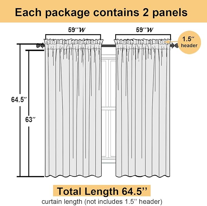 Lecloud Gold Sheer Curtains 63 Inch Length 2 Panels, Rod Pockets Window - Image 2