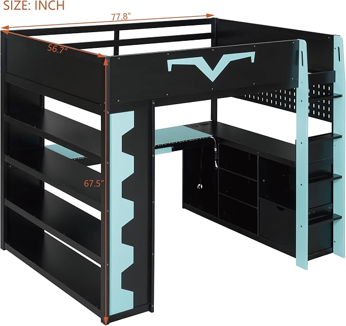 Full Size Gaming Loft Bed with Integrated Desk & RGB LED Lights, Pro-Gamer Bunk - Image 3
