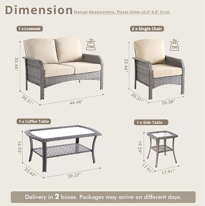 Weaxty Wicker Patio Furniture Set High Back Loveseat Sofa Couch Armchair Coffee - Image 2