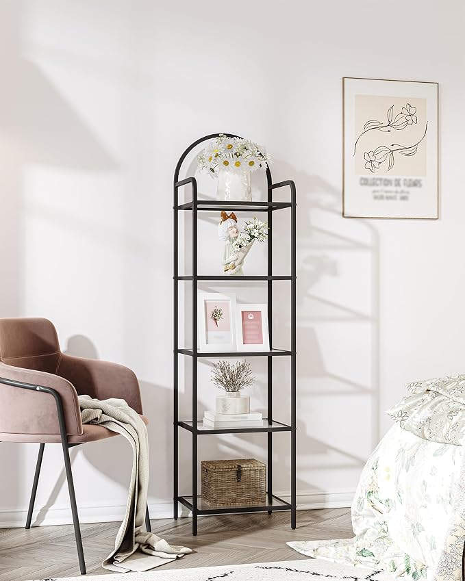 Hzuaneri Bookcase Bookshelf, Tempered Glass Bookshelves, Slim Shelving Unit - Image 8