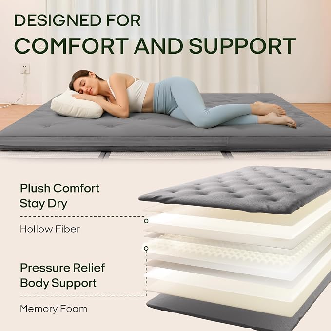 ZonLi Japanese Floor Futon Mattress Full Size 80"x 54", 100% Cotton Cover 2.5'' - Image 3