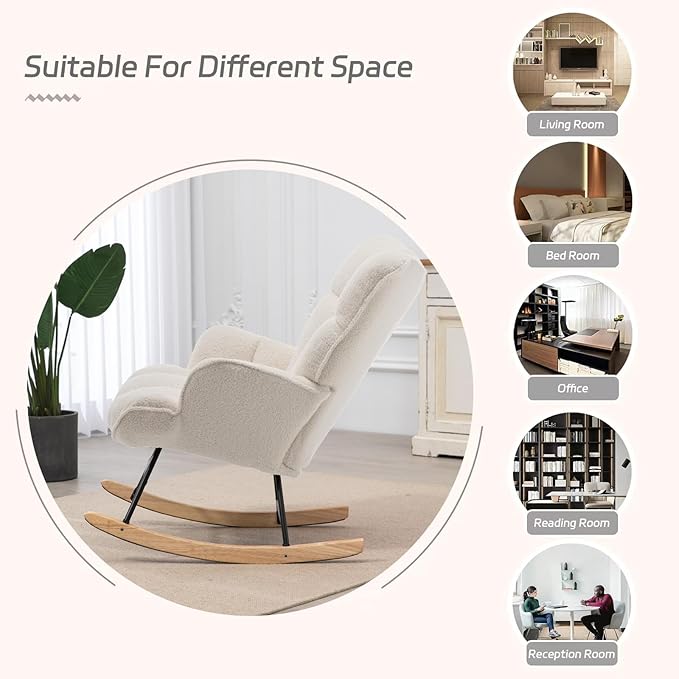 SAETSFEG Rocking Chair Nursery Teddy Upholstered Glider Rocker Rocking Accent - Image 6