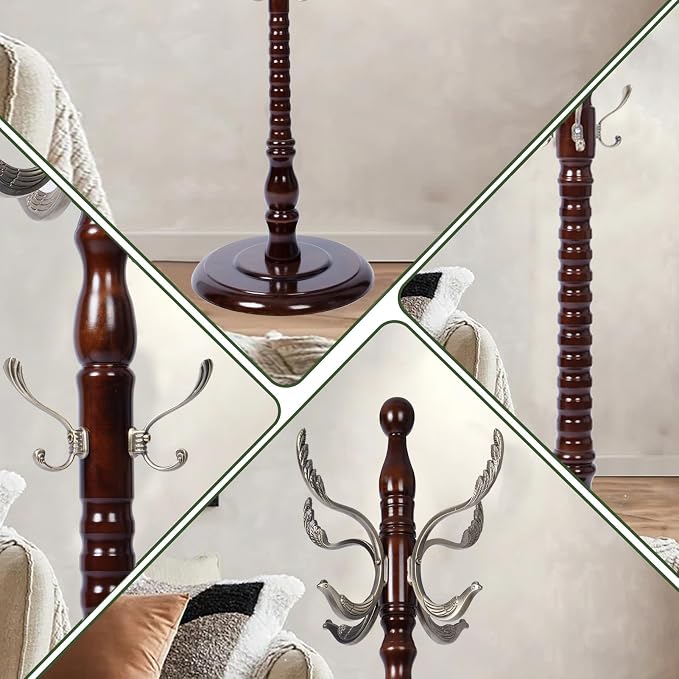 73" Wooden Coat Rack Stand, Coat Racks Freestanding - Image 4