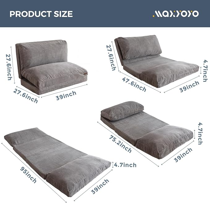 MAXYOYO Folding Sofa Bed, Extra Thick and Long Floor Sofa Convertible Sleeper - Image 2