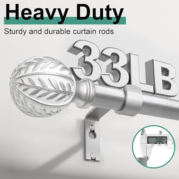 QDWIS Silver Curtain Rods for Windows 48 to 84 inch, Rustic Decorative Drapery - Image 4