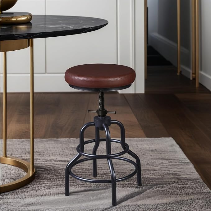 LOKKHAN Industrial Bar Stools-Swivel Leather Metal Bar Stool-20-27 Inch Tall - Image 5
