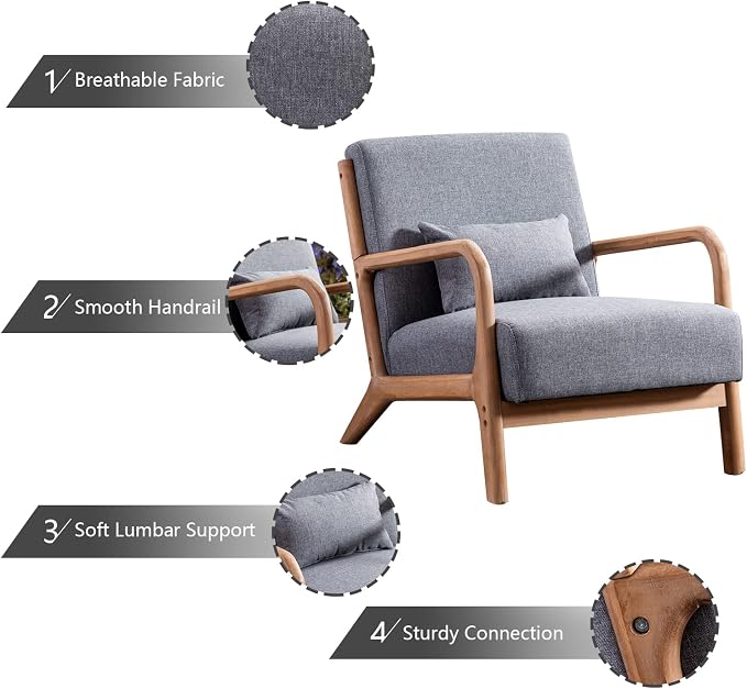 INZOY Mid-Century Modern Accent Chair Set of 2, Dark Grey Living Room Chairs - Image 4