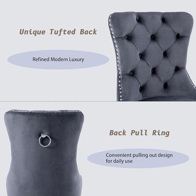 KCC Velvet Dining Chairs Set of 2, Upholstered High-end Tufted Dining Room Chair - Image 5