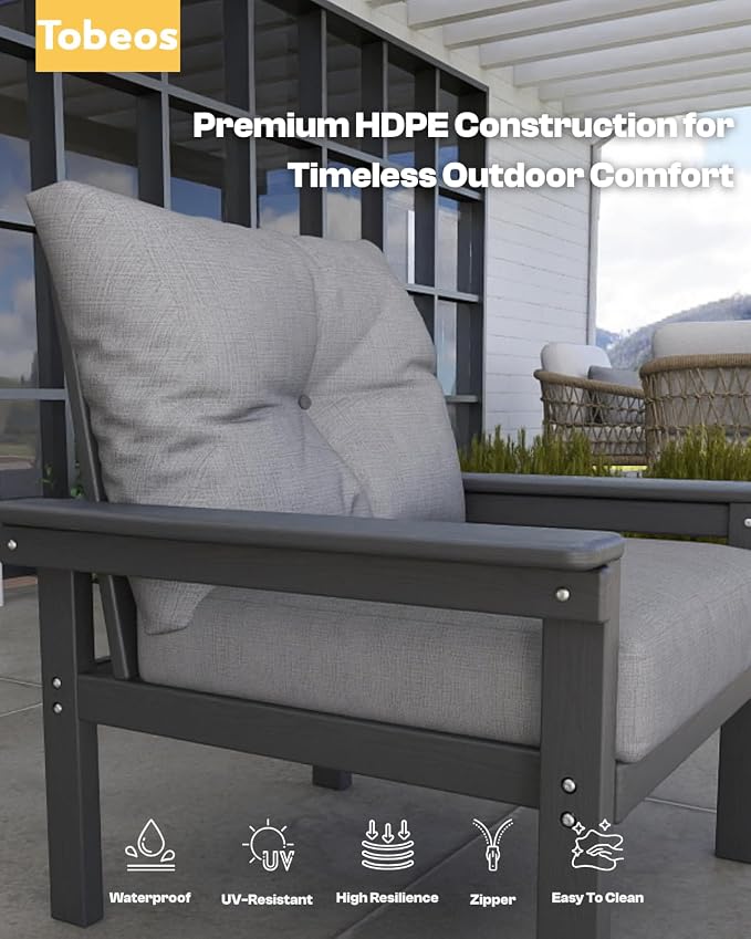 HDPE 4 Piece Patio Furniture Set, All-Weather Outdoor Couch - Image 5