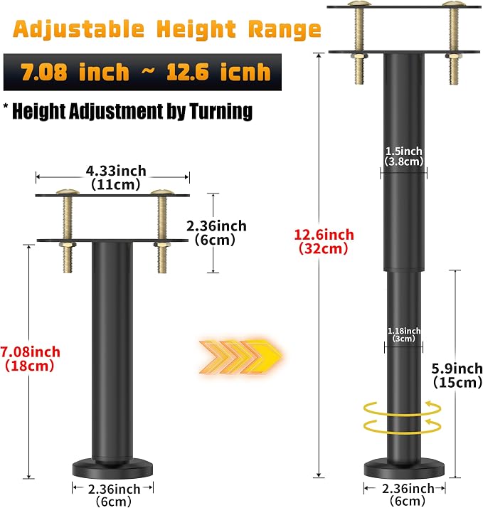 Wlrrcwdttc 2 Pcs Adjustable Height Bed Support Legs 7.08-12.6 inch, Bed Frame - Image 2