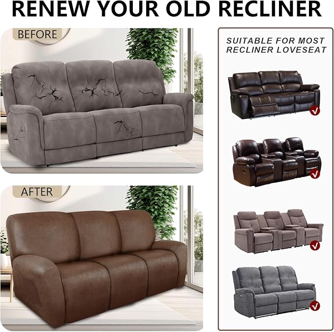 ANARACHON Recliner Couch Cover Leather Look Recliner Sofa Covers - Image 6