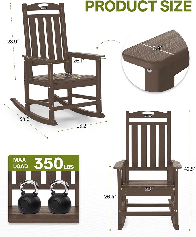 Outdoor Adirondack Rocking Chairs All-Weather HDPE Patio Rocker Chair - Image 3