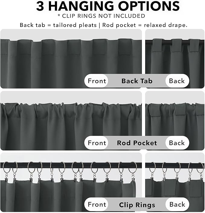 Deconovo Blackout Curtains, Thermal Insulated, W38 x L63 2 Panels, Back Tab - Image 2