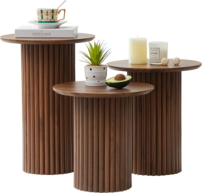 Bifins Round Nesting Coffee Table Set of 3, Mid Century Modern Fluted Coffee by BifinsFurniture