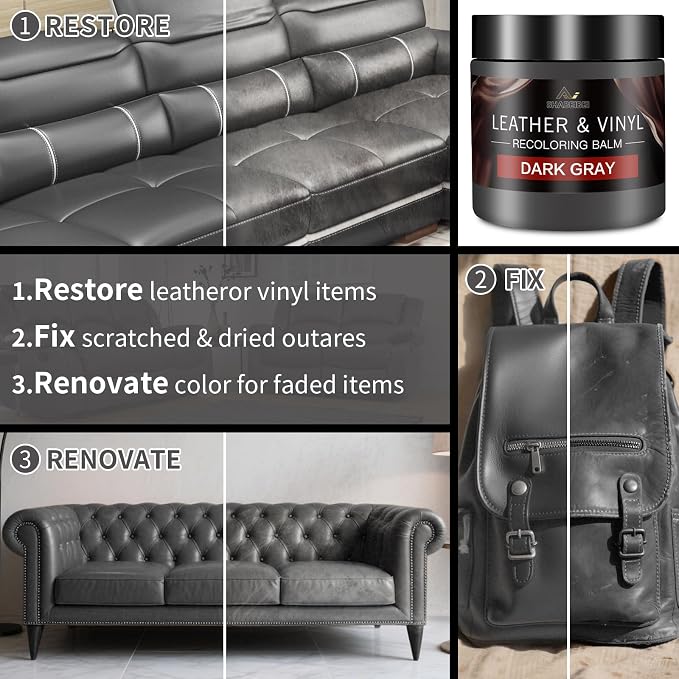 Leather Recoloring Balm with 100ml Mink Oil, Dark Gray Leather Repair Kit and - Image 4