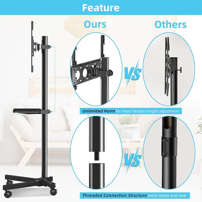 Mobile TV Carts on Wheels for 21-60 Inch Flat/Curved Panel Screens TVs - Image 2