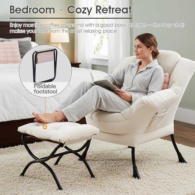 Lazy Chair with Ottoman, Large Accent Chair with Ottoman and a Throw Pillow - Image 8