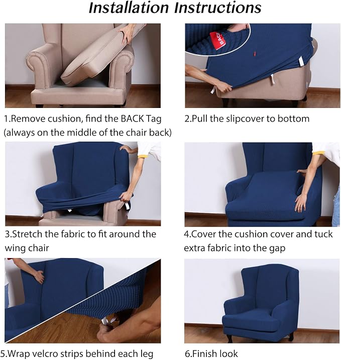 Turquoize Wingback Chair Covers 2 Piece Wing Chair Slipcover Stretch Slipcovers - Image 6
