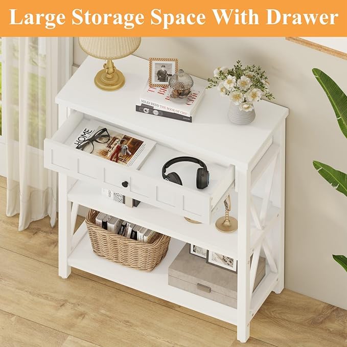 FATORRI Small Bookcase with Drawer, Wood and Metal Bookshelf - Image 3