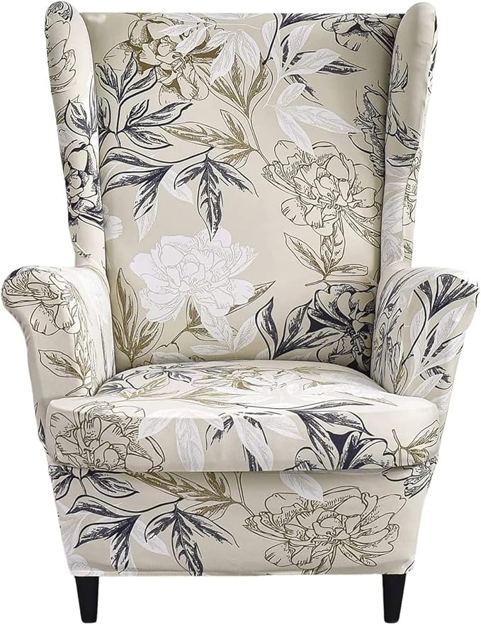 HAOYONG Wing Chair Slipcovers Printed Wingback Chair Covers 2 Pieces Wingback by HAOYONG