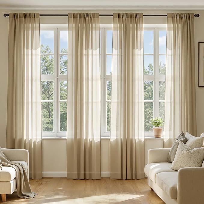 MIULEE Beige Sheer Curtains 84 Inches Long, 4 Panels Set, Rod Pocket Voile by MIULEE