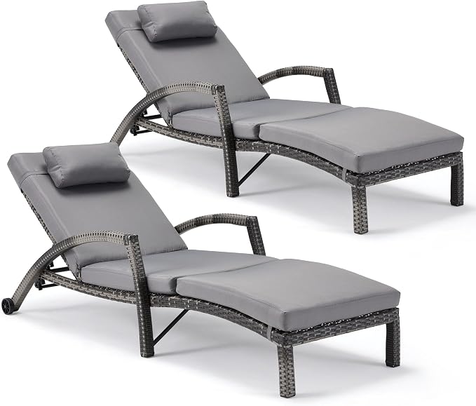 HOMREST Chaise Lounge Chairs Set of 2, PE Rattan Wicker Patio Lounge Chair - Image 3