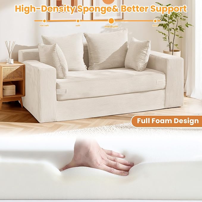 Boneless Loveseat Sleeper Sofa Bed, 3-in-1 Convertible Sofa Bed and Futon Couch - Image 4