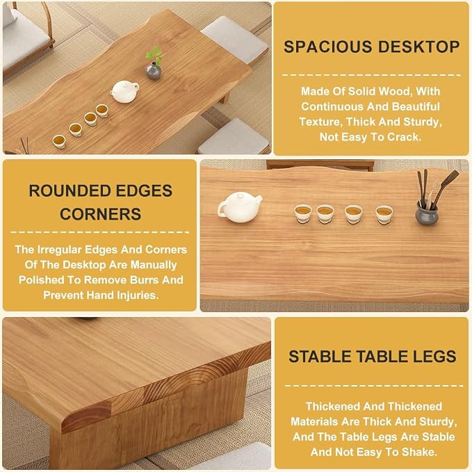 140cm Japanese Floor Table -Vintage Solid Wooden Tatami Table, Low Rectangular - Image 6