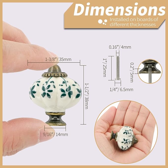 Ivory & Green Pumpkin Knobs 2 Pack Ceramic Cabinet Knobs Vintage Drawer Pulls - Image 4