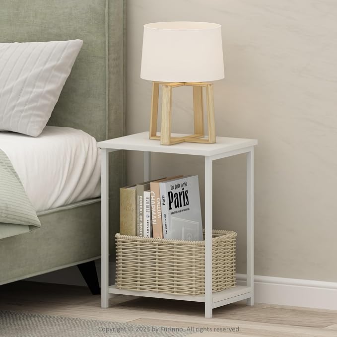 Furinno Simplistic Side Table, 2-Tier Metal Frame Modern End Table - Image 2